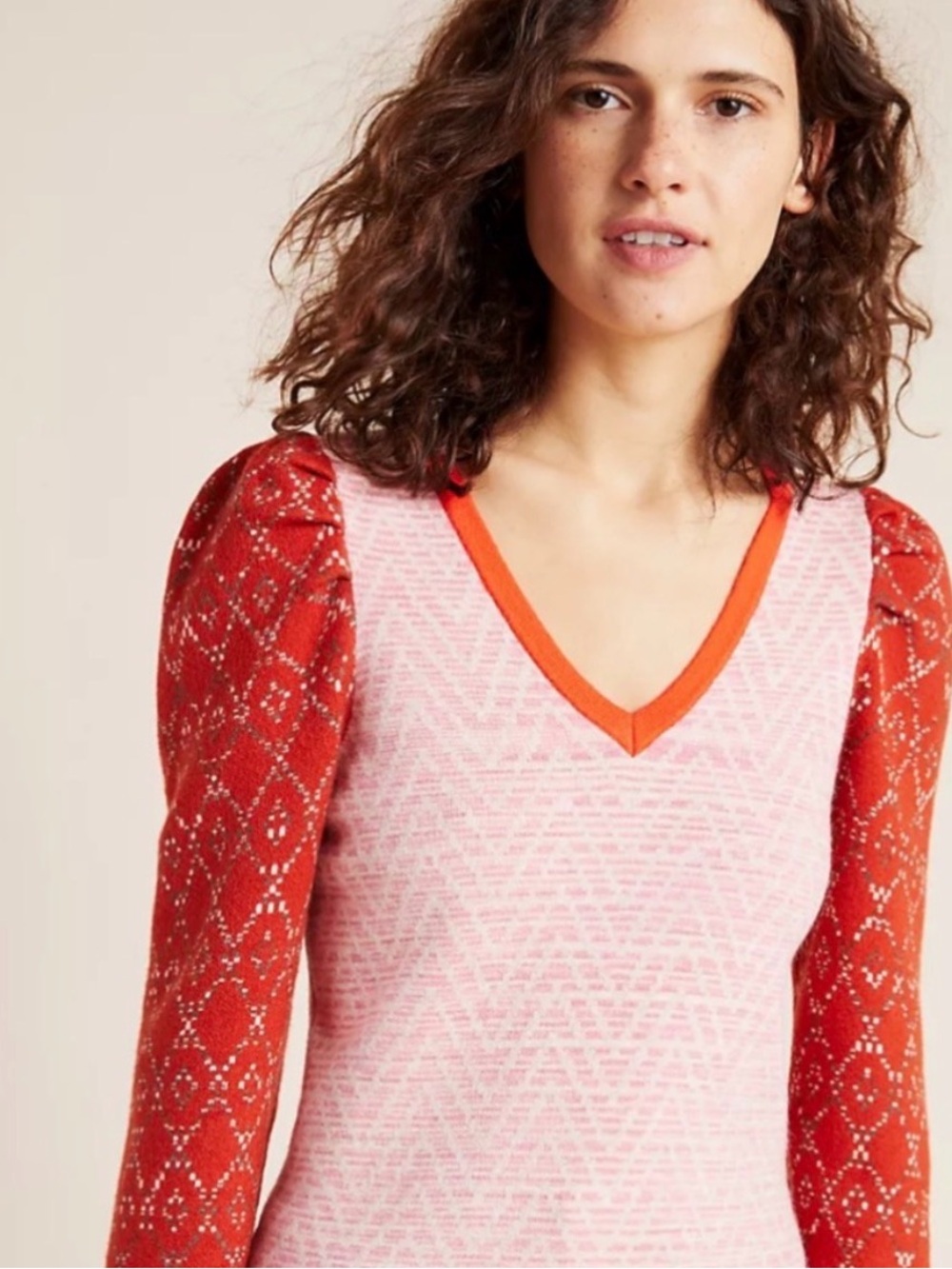 Anthropologie Cherie Sweater Heathered Pink and Orange 1X - Picture 2 of 8